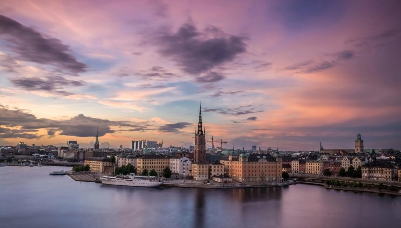 Purple sunset over Stockholm. picture.