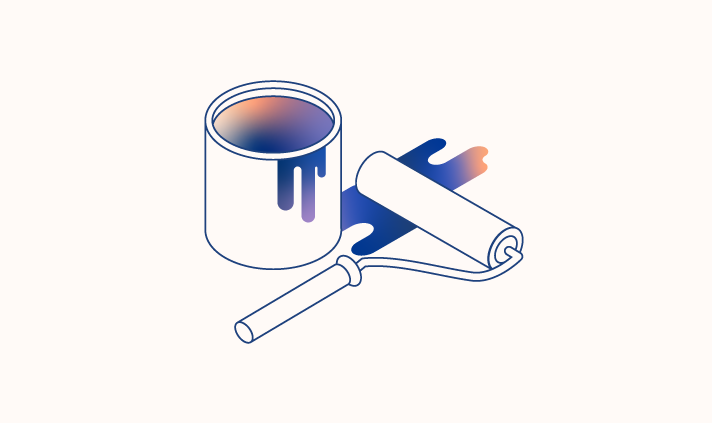 Illustration av målarfärg och roller. Illustration.