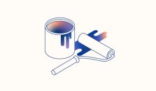 Illustration av målarfärg och roller. Illustration.