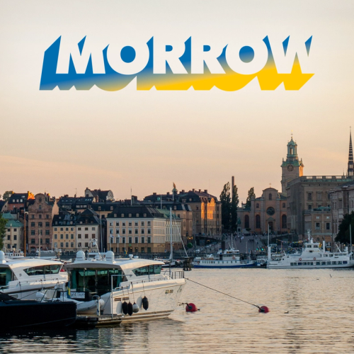 Stockholm city with water in front of the buildings. Morrow logo on the picture.