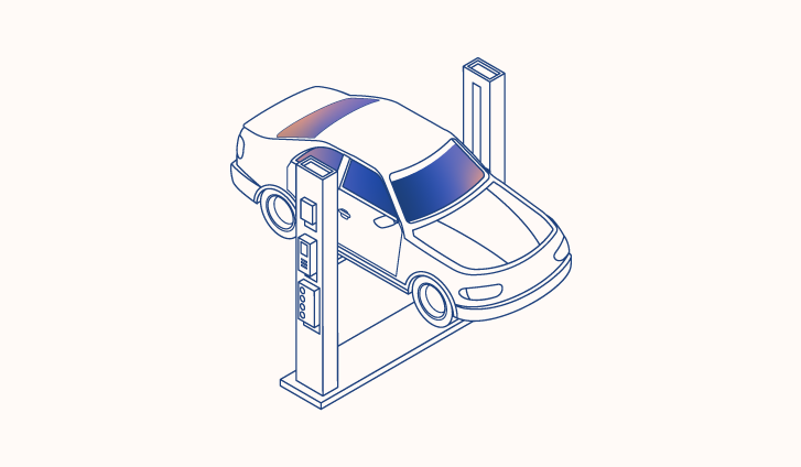 Illustration of a car shop. Illustration.