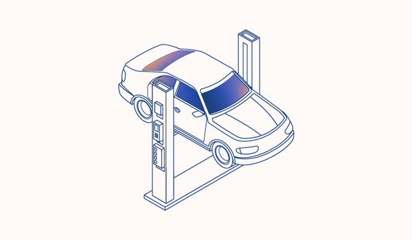 Illustration of a car shop. Illustration.