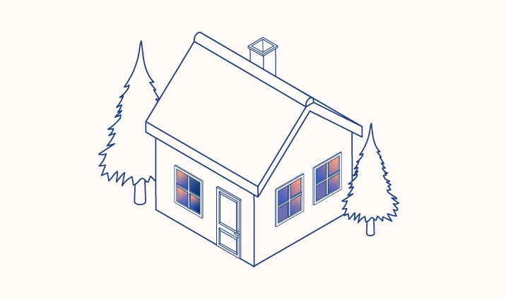 Illustration av en stuga med träd intill. illustration.