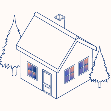 Illustration av en stuga med träd intill. illustration.