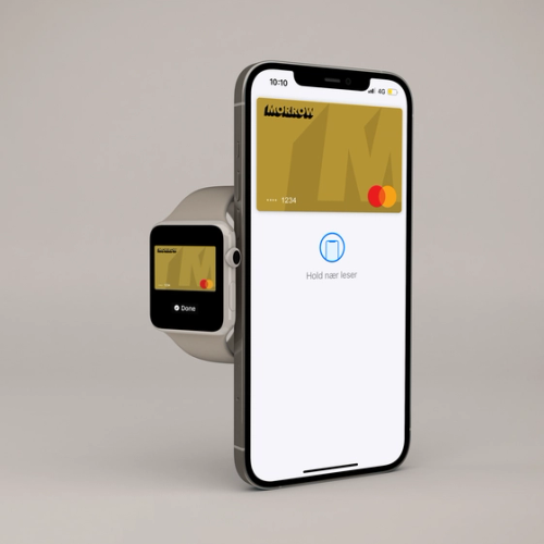 Morrow Bank digitalt kredittkort vises i iPhone og iWatch