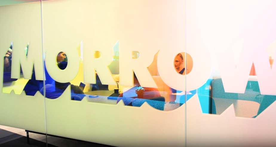 Morrow logo on meeting room window