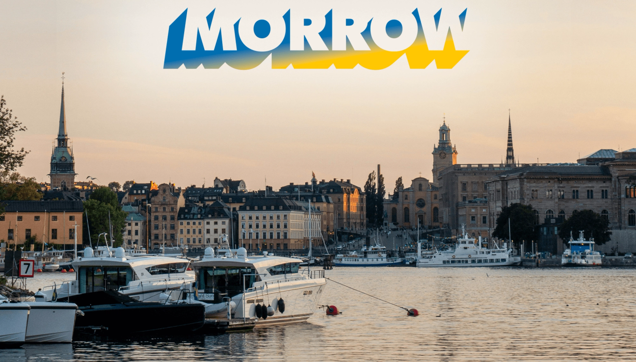 Morrow Bank logo on picture of Stockholm, Sweden
