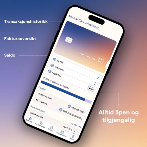 Skjermbilde av Morrow Bank app. bilde.