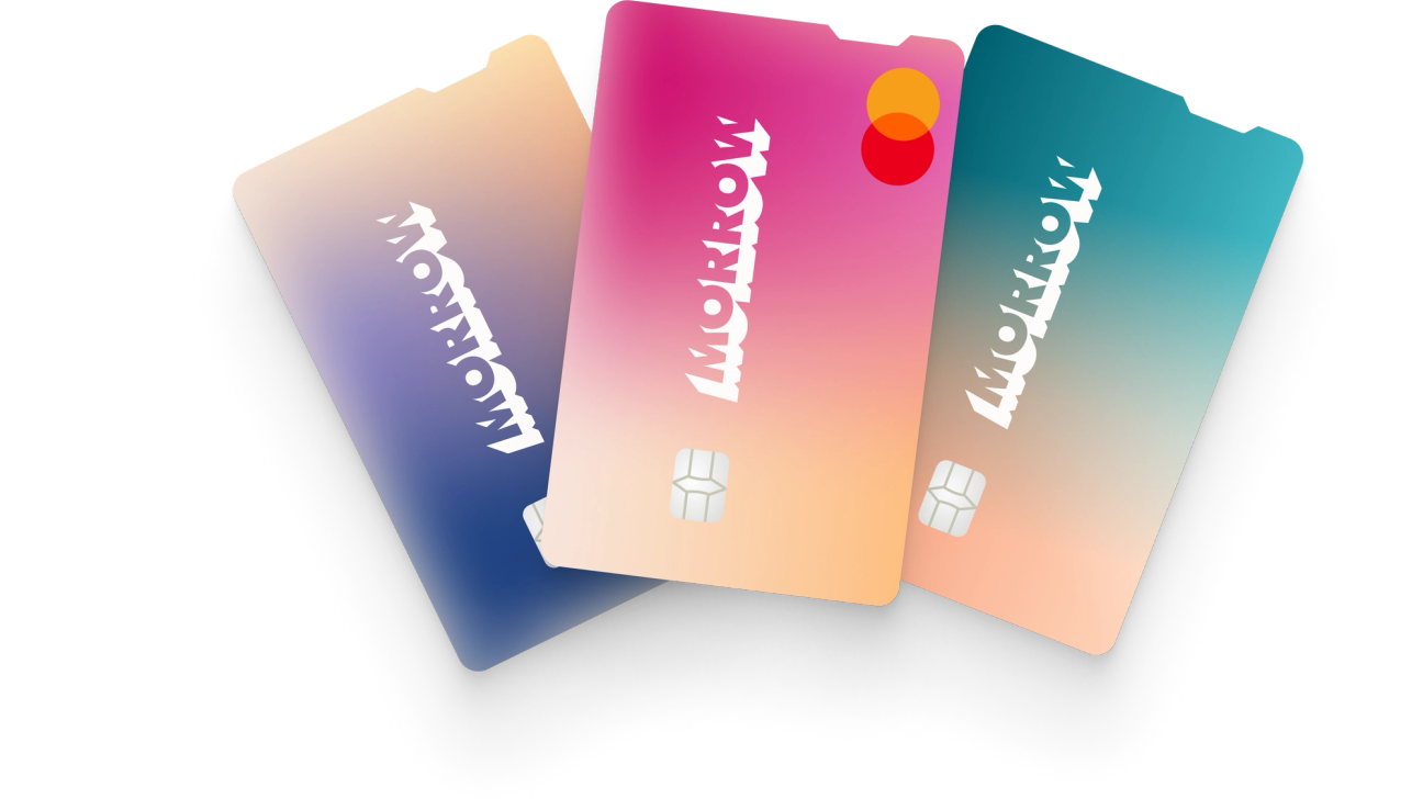Morrow bank Mastercard i tre forskjellige farger