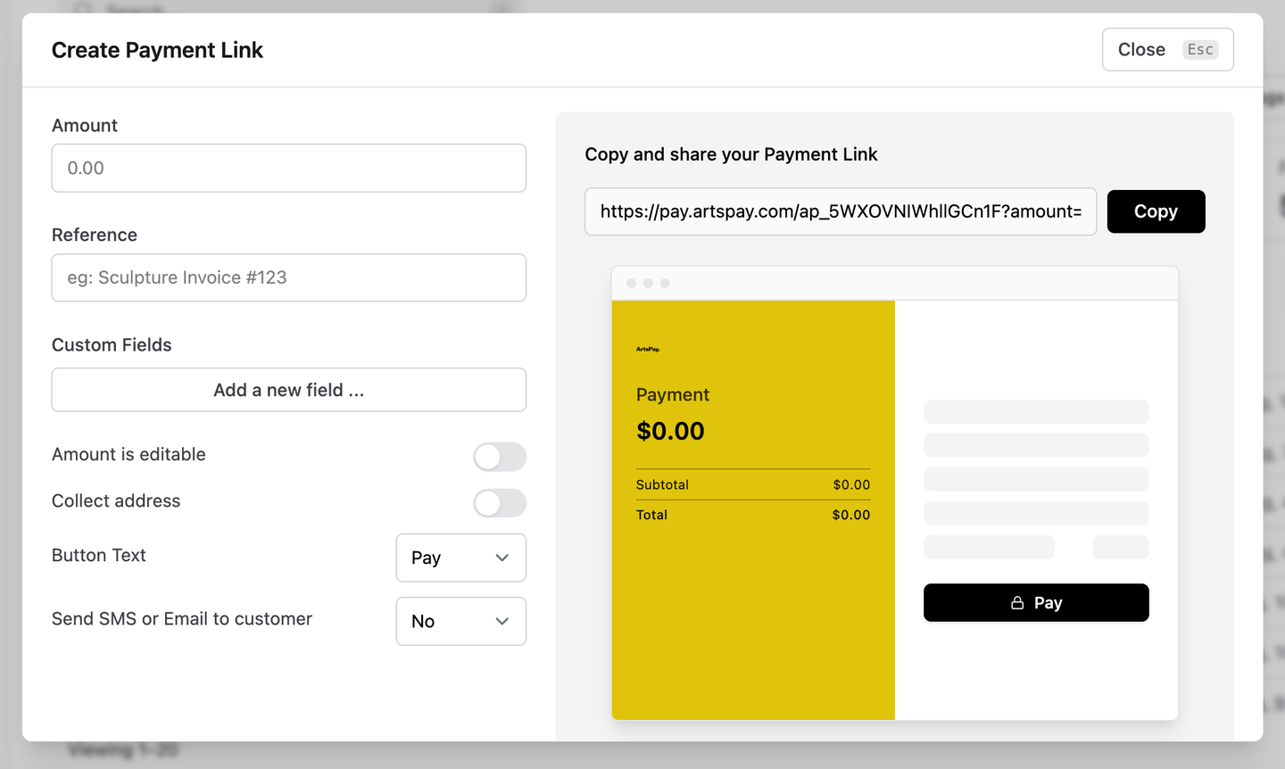 ArtsPay Payment Links