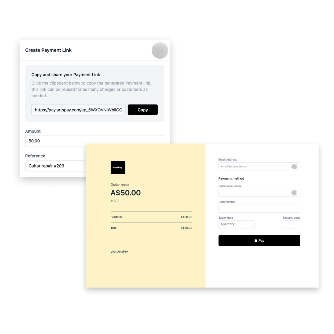 Create a link with payment details.