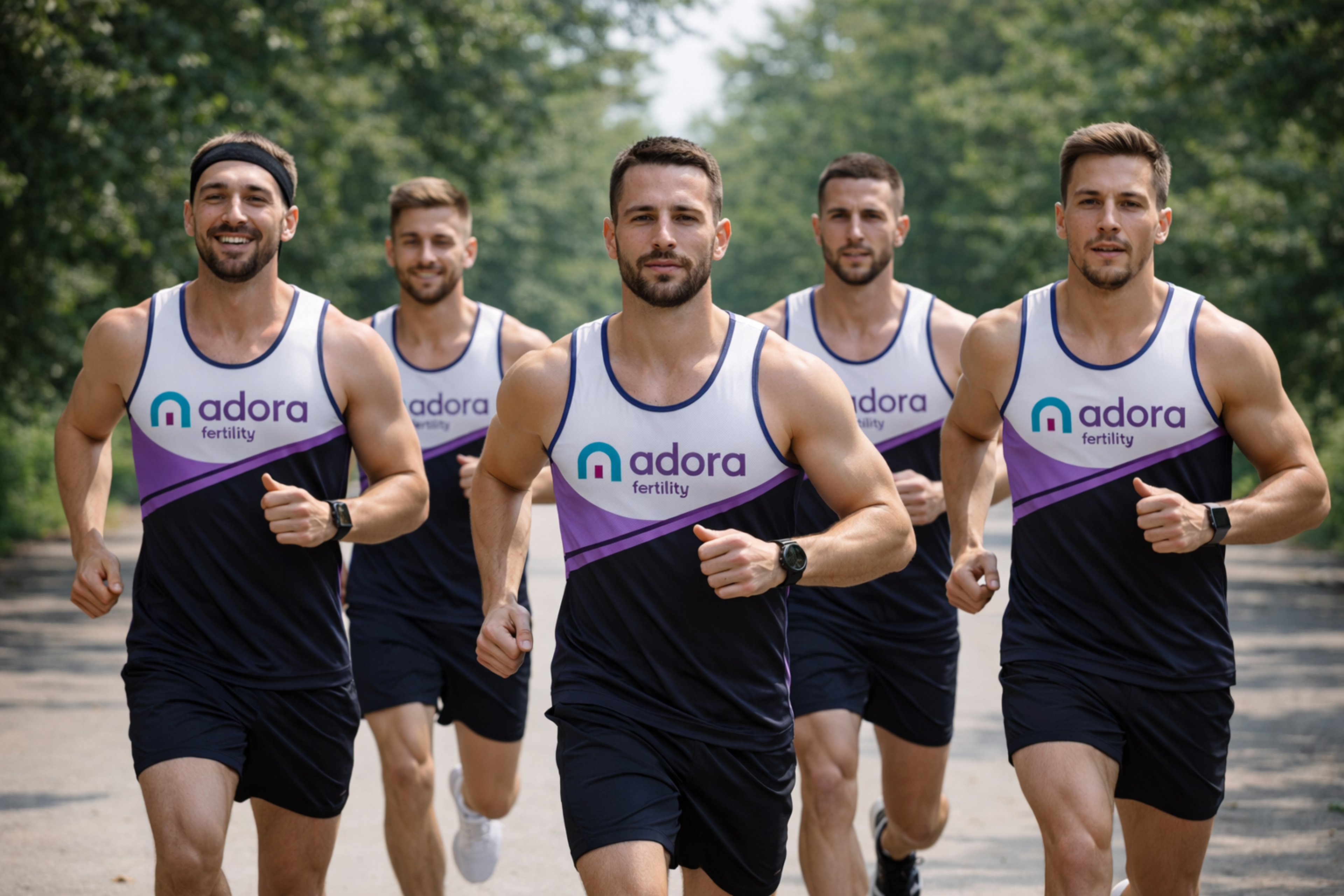 Group of men running in Adora singlets