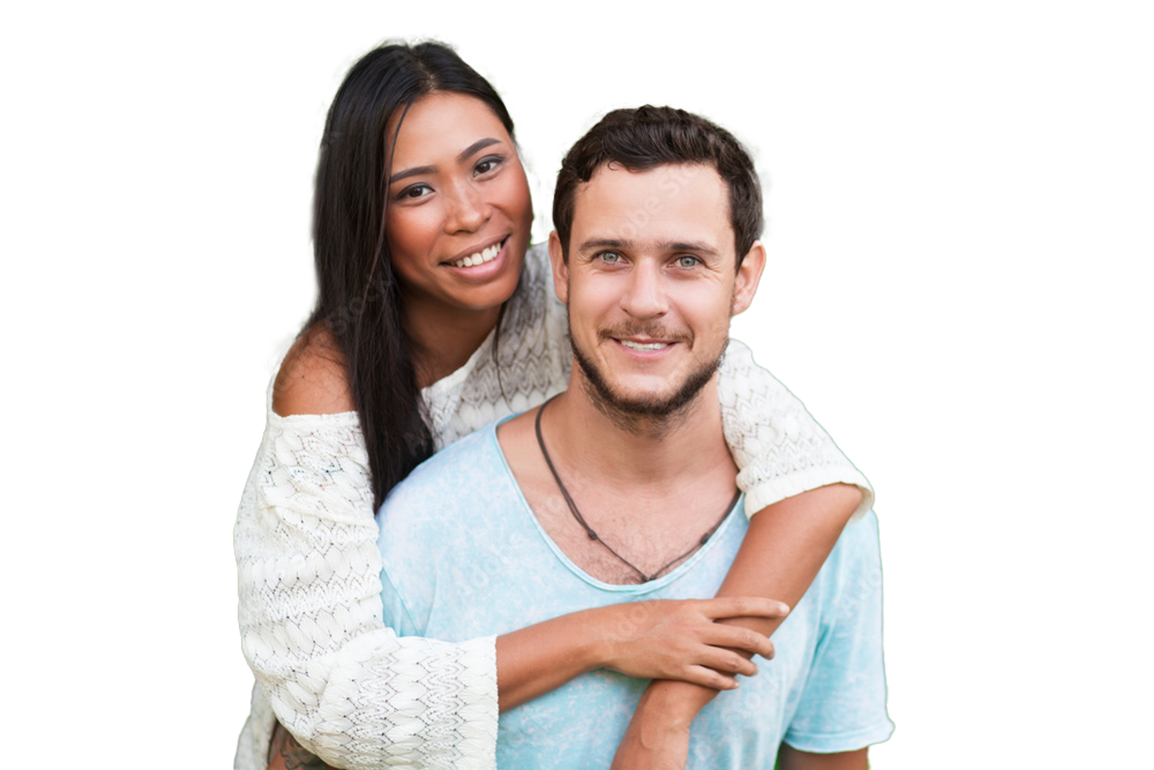 A woman embracing a man