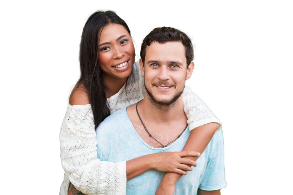 A woman embracing a man