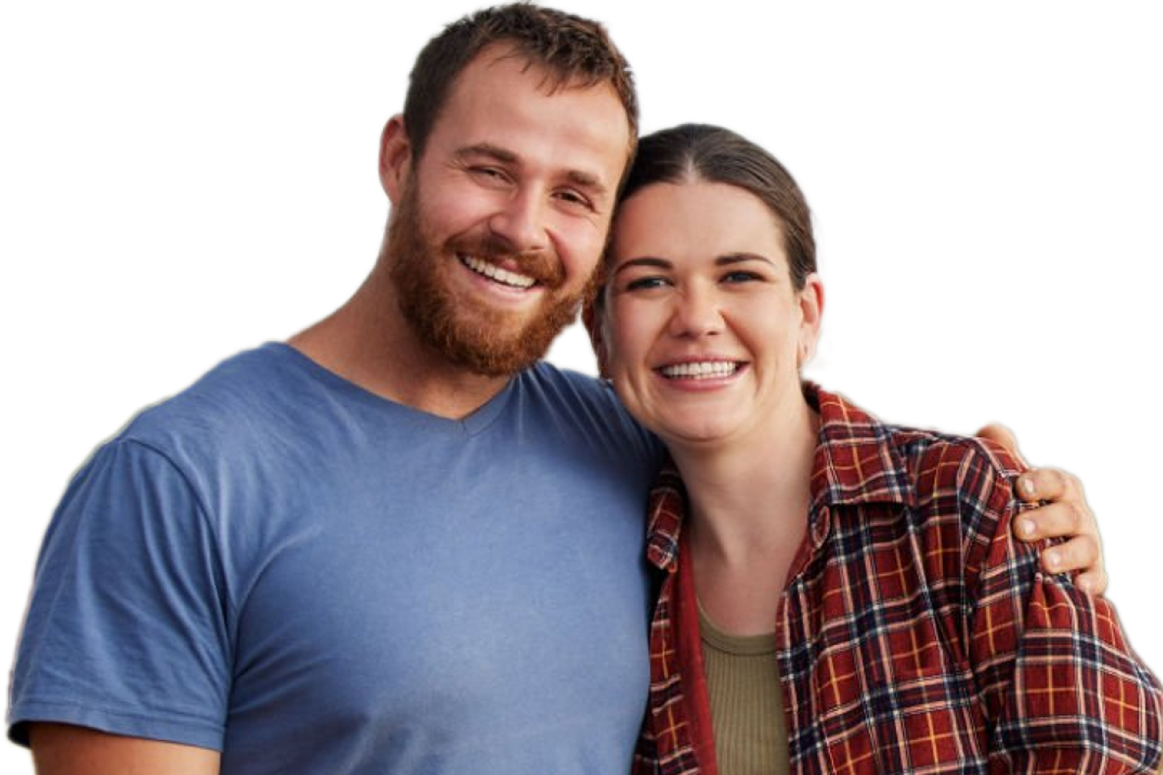 A woman embracing a man