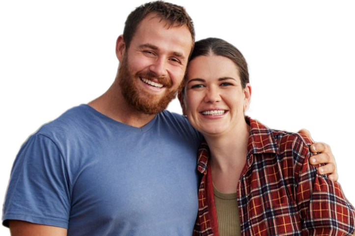 A woman embracing a man