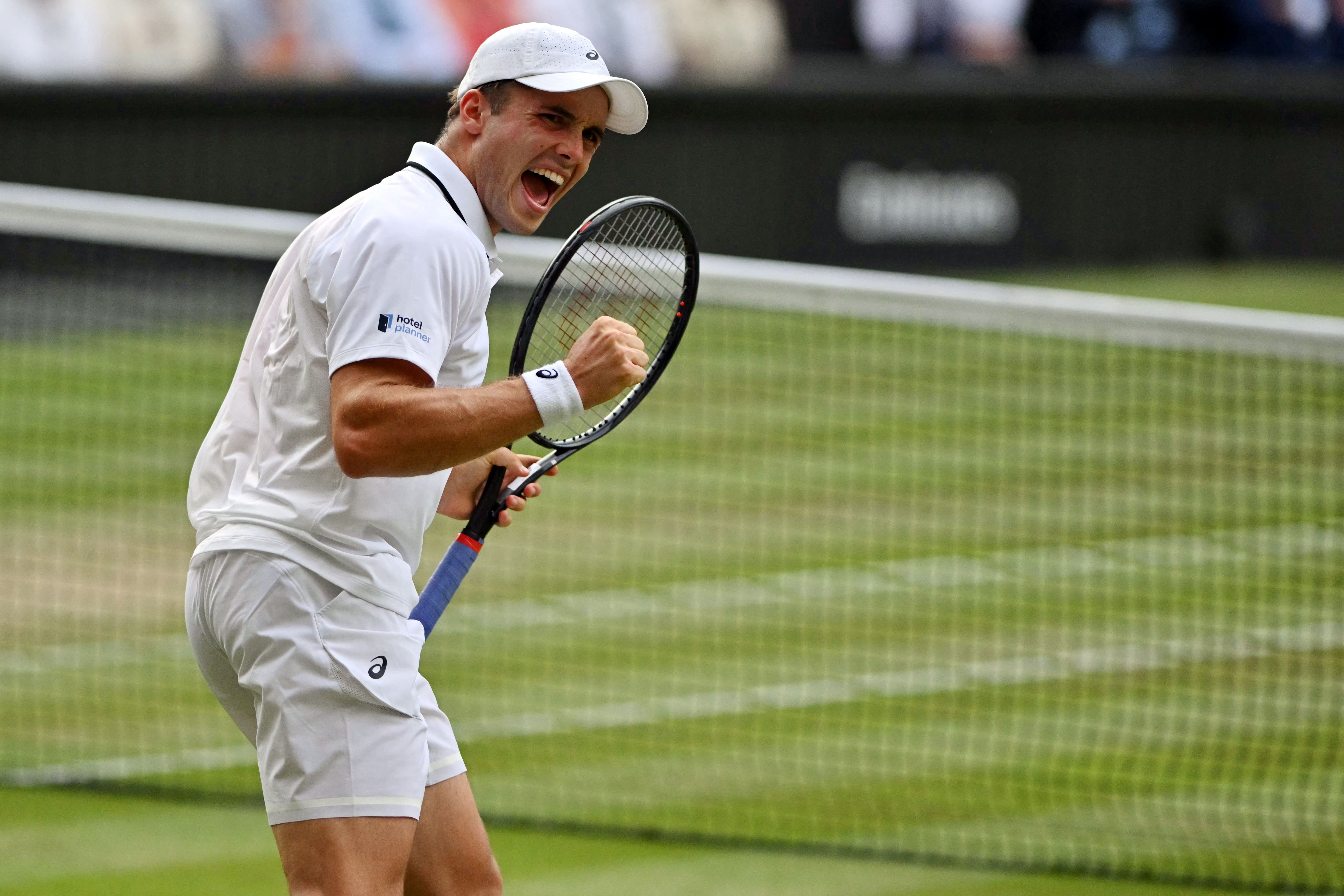 Arthur Féry celebrates a point at Wimbledon.