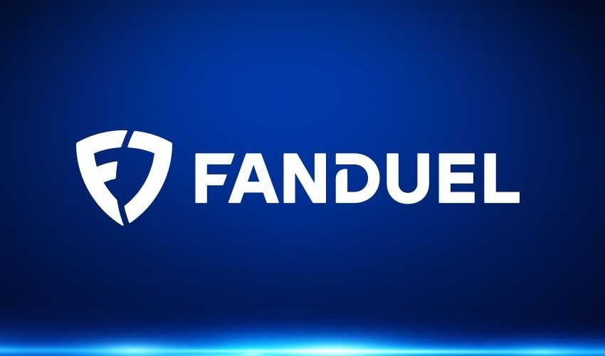 White FanDuel logo on a blue backgrop