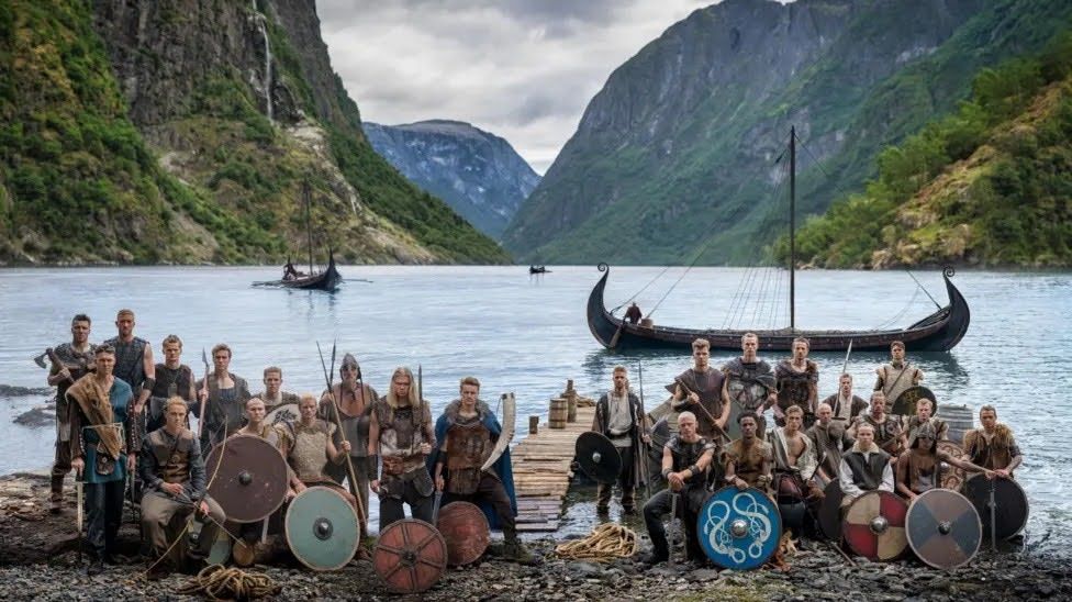The Norwegian national team poses for a Viking-themed send-off photo. 