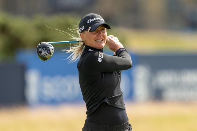 England’s Charley Hull tees off on the sixth hole at St Andrews Old Course.