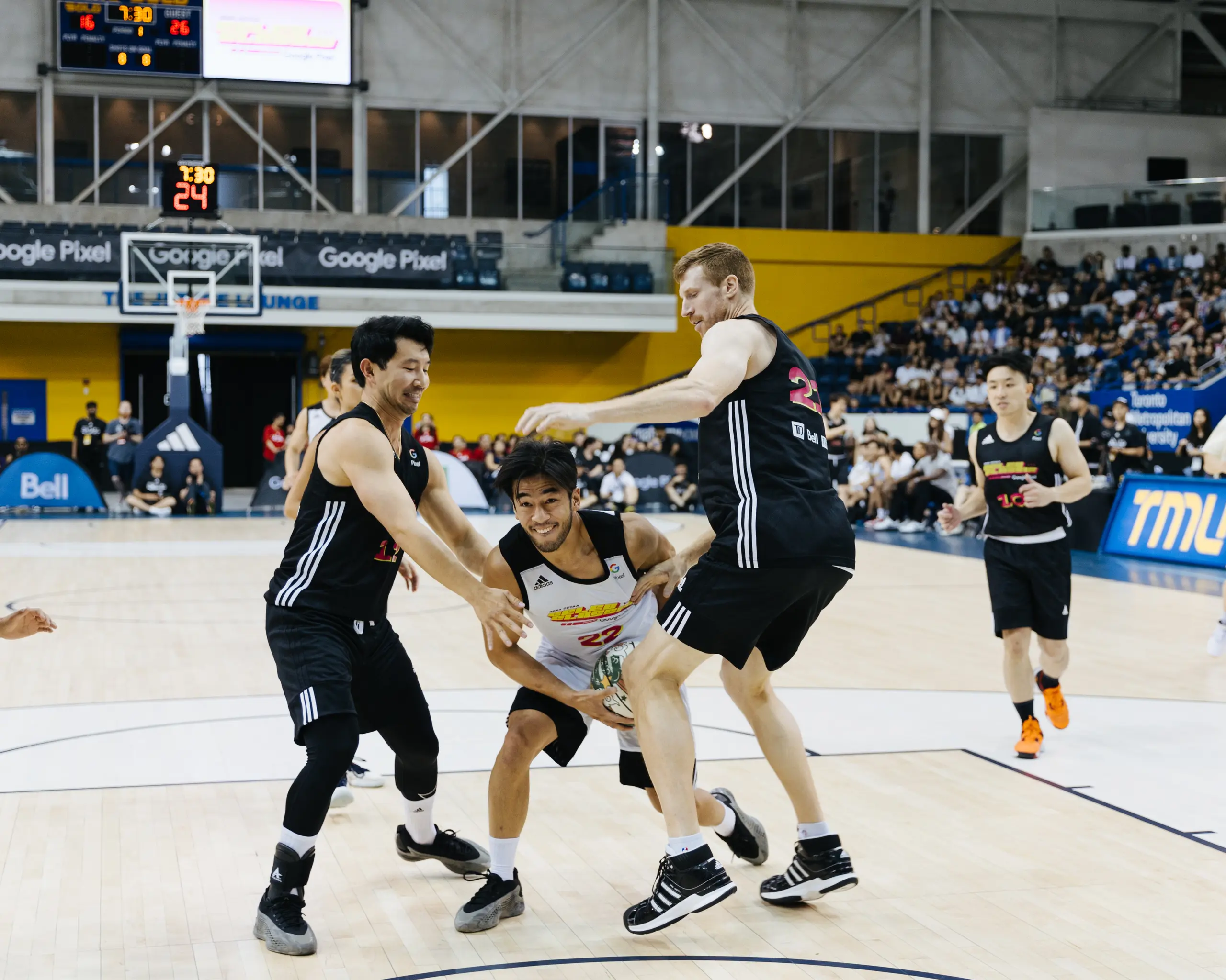 Simu Liu and friends playing basketball