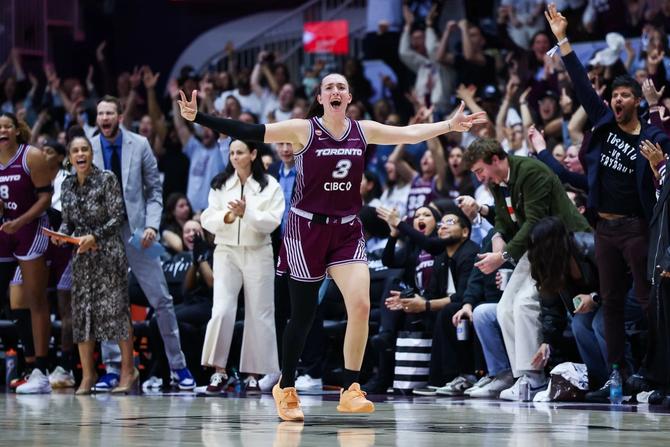 Toronto Tempo guard Marina Mabrey celebrates after a big shot.