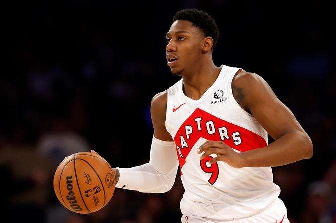 RJ Barrett dribbling a basketball