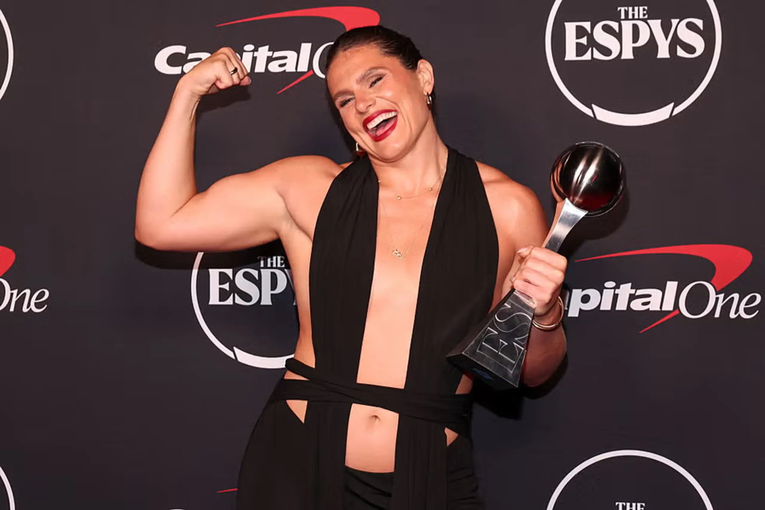 Maher poses with her ESPY for Breakthrough Athlete. 