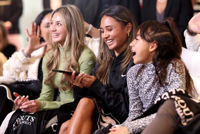 Alyssa Thompson speaks on the phone after being drafted first overall by Angel City Football Club in the 2023 NWSL Draft at Nike LA on January 12, 2023 in Playa Vista, California.