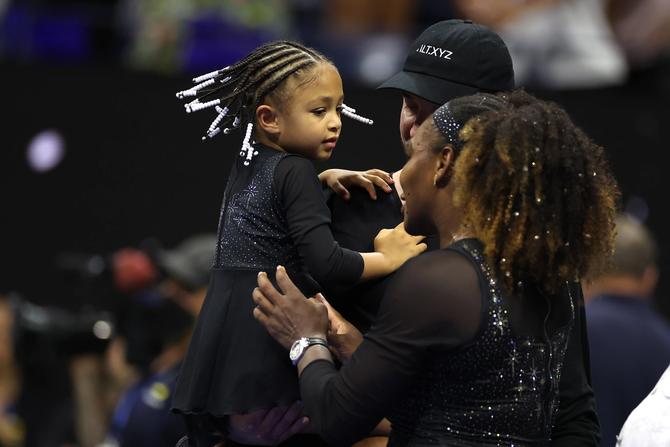 Serena Williams of the United States is greeted by her daughter Alexis Olympia Ohanian Jr.