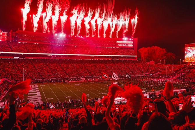 Fans cheer as fireworks go off at Georgia’s football stadium