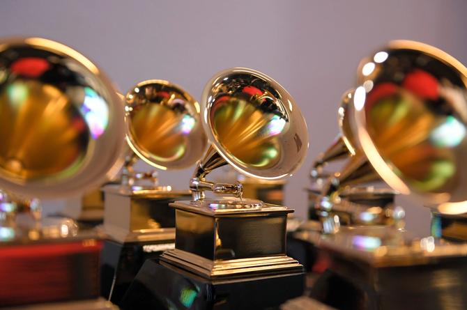 A collection of Grammy trophies