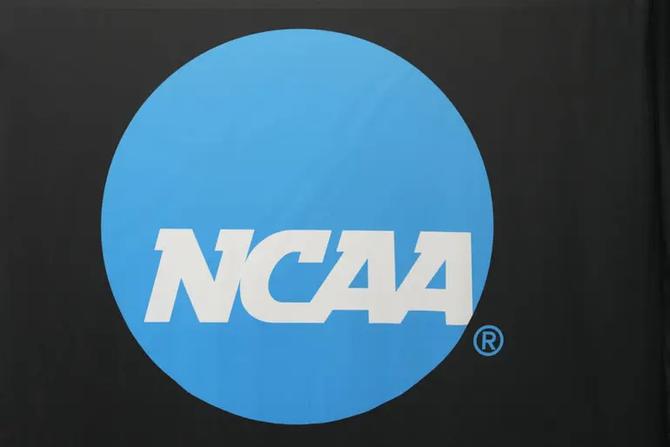 The NCAA’s logo on a black background.