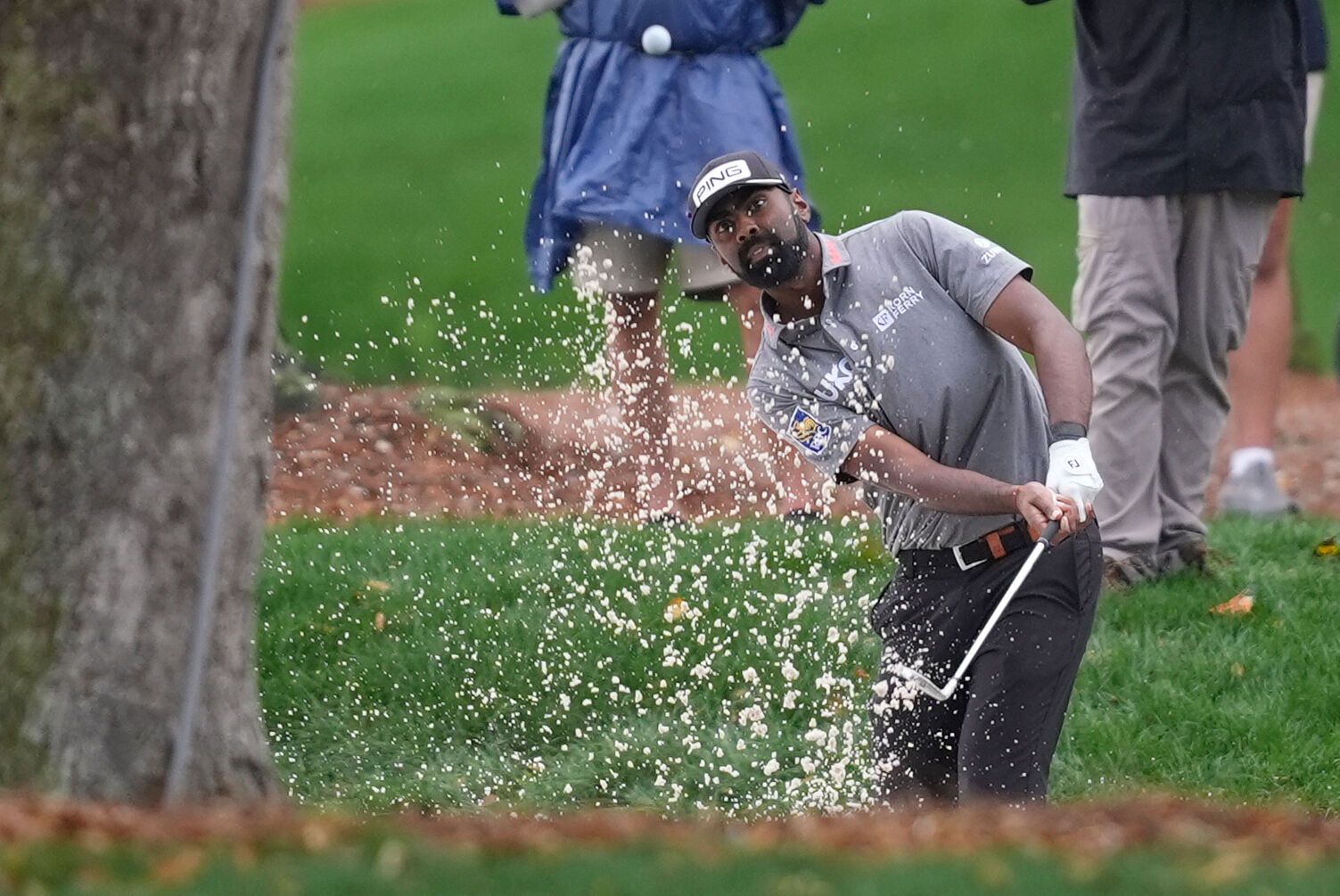 Sahith Theegala hits it from the rough at TPC Sawgrass.