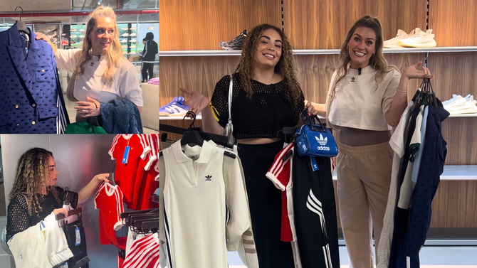 Natalie Spooner and Sarah Nurse shopping at the adidas Flagship store in Paris