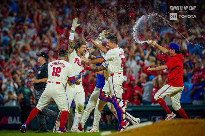 Philadelphia Phillies celebrate walk-off win over NY Mets