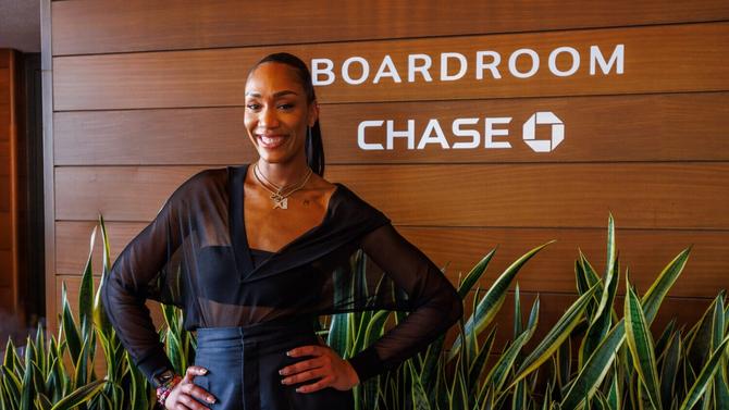 A’ja Wilson poses at an event hosted by Boardroom and Chase.