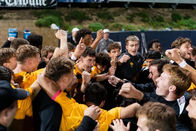 The Vermont men’s soccer team celebrates its College Cup berth