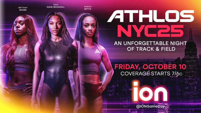 A graphic featuring Team USA track and field athletes to promote Athlos NYC25 in New York