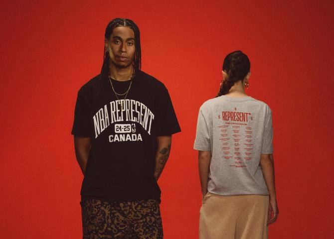 People posing in their NBA Represent Canada merch