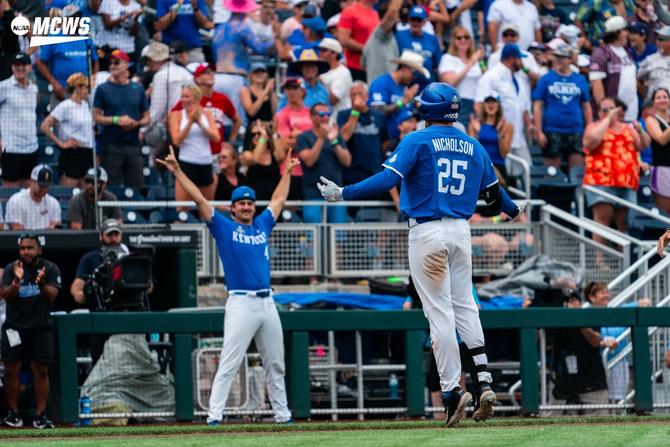 No. 2–seed Kentucky first baseman Ryan Nicholson riles up the crowd during the Wildcats’ Saturday win over No. 10 NC State.