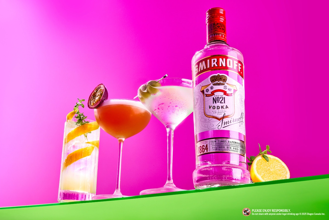 Smirnoff cocktails on a green counter