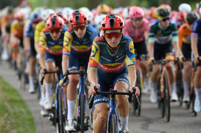 Women cyclists compete in the Tour de France Femmes.