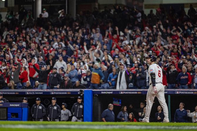 David Fry reacts after hitting the game-winning home run