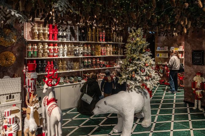 Christmas decorations in a store