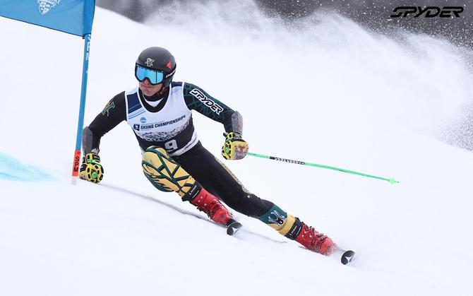 Vermont then-junior Alpine skier Joachim Jagge Lindstol competes in the 2023 NCAA Skiing National Championship.