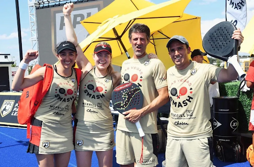 Padel players for the Las Vegas Smash celebrate qualification in PPL semifinals.
