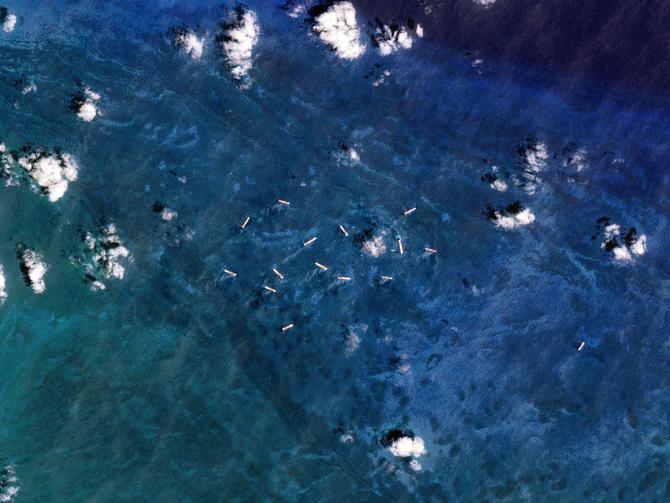 A satellite image of cruise ships in the Bahamas