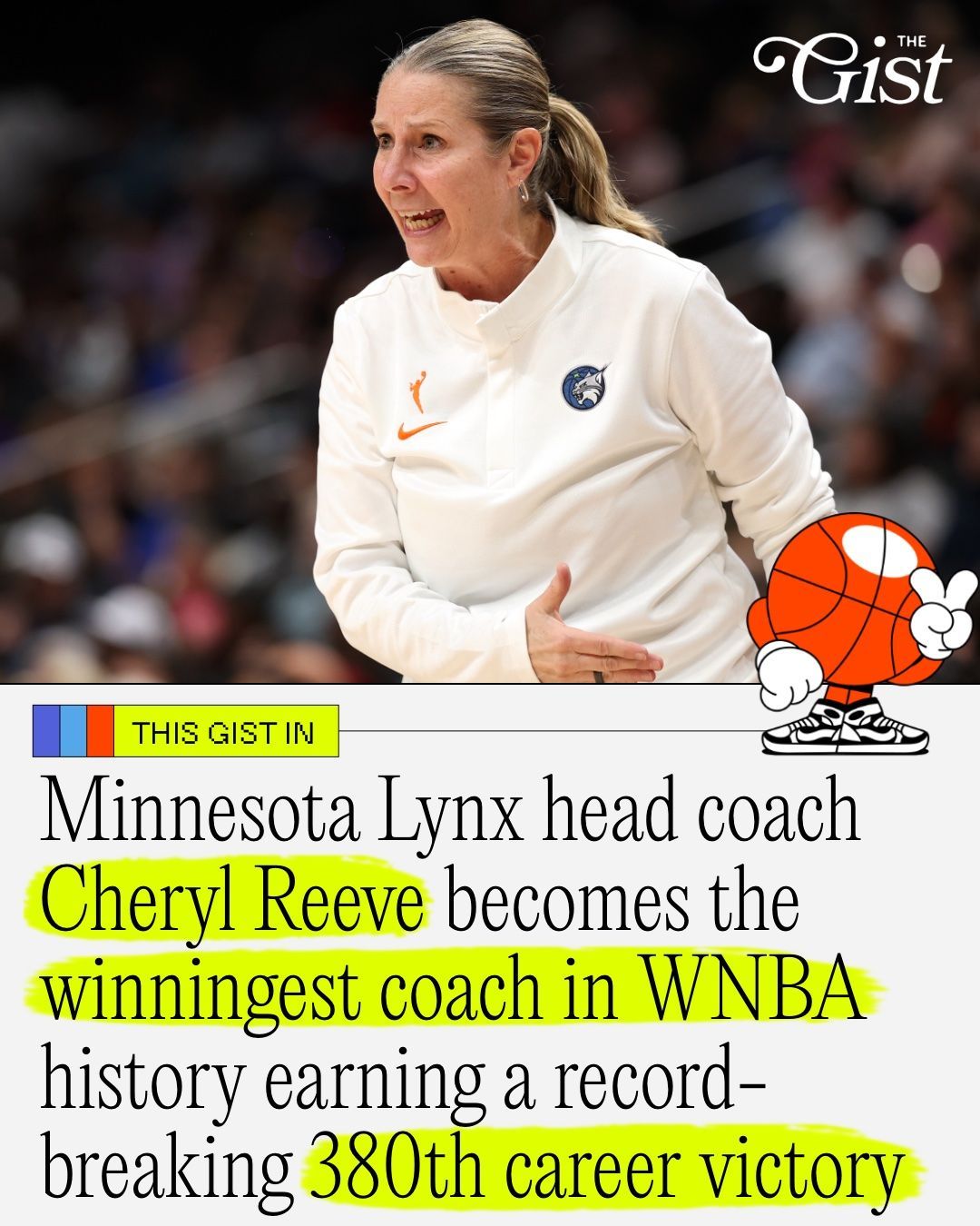 The Minnesota Lynx earned a win over the Connecticut Sun, marking Cheryl Reeve's 380th career regular-season WNBA victory and making her the winningest coach in league history. 🔥⁣