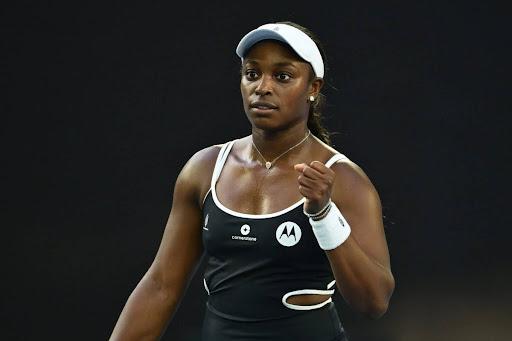 Tennis player Sloane Stephens celebrating a point.